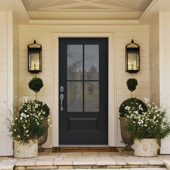 JELDWEN 36 in. x 80 in. 4Lite Clear Glass Black Painted Fiberglass